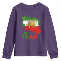 Free Iran Lion And Sun Map Graphic Youth Sweatshirt Persian Heritage Freedom Support