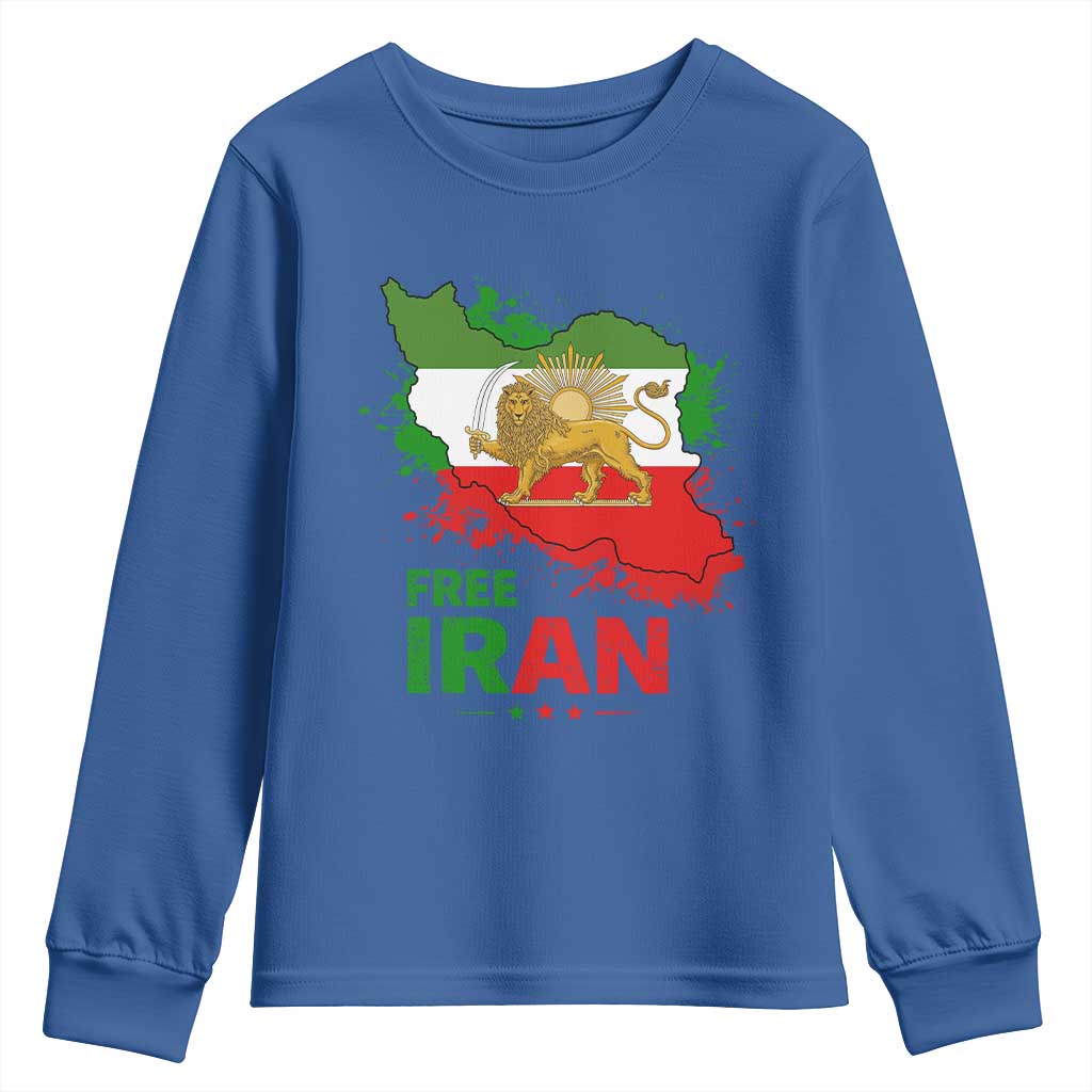 Free Iran Lion And Sun Map Graphic Youth Sweatshirt Persian Heritage Freedom Support
