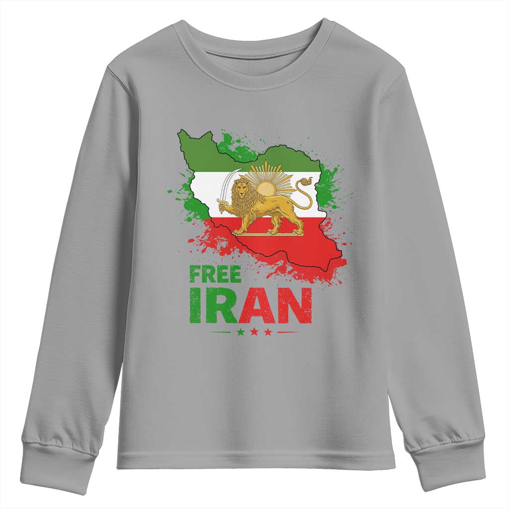 Free Iran Lion And Sun Map Graphic Youth Sweatshirt Persian Heritage Freedom Support