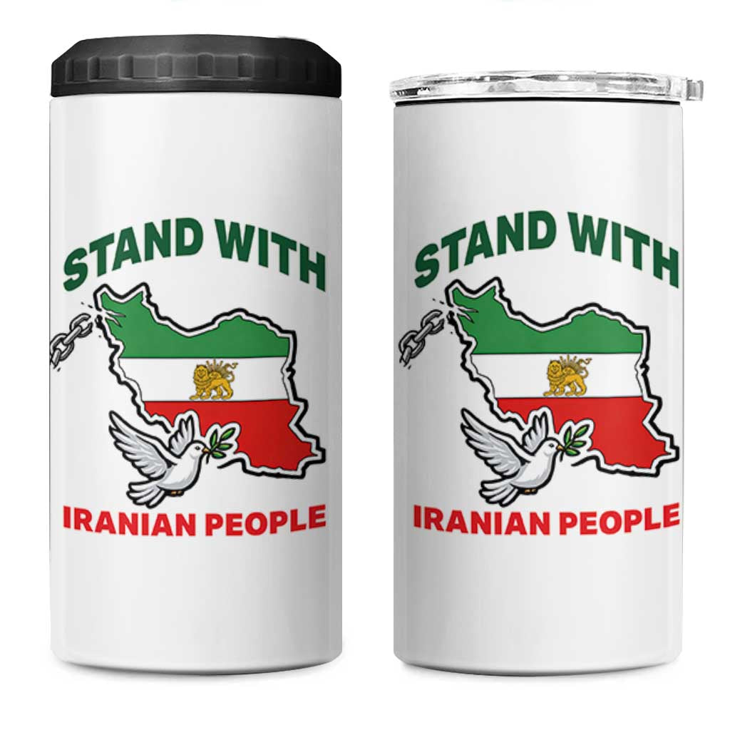 Stand With Iranian People Peace Dove 4 in 1 Can Cooler Tumbler Iran Map Flag Freedom Human Rights Support
