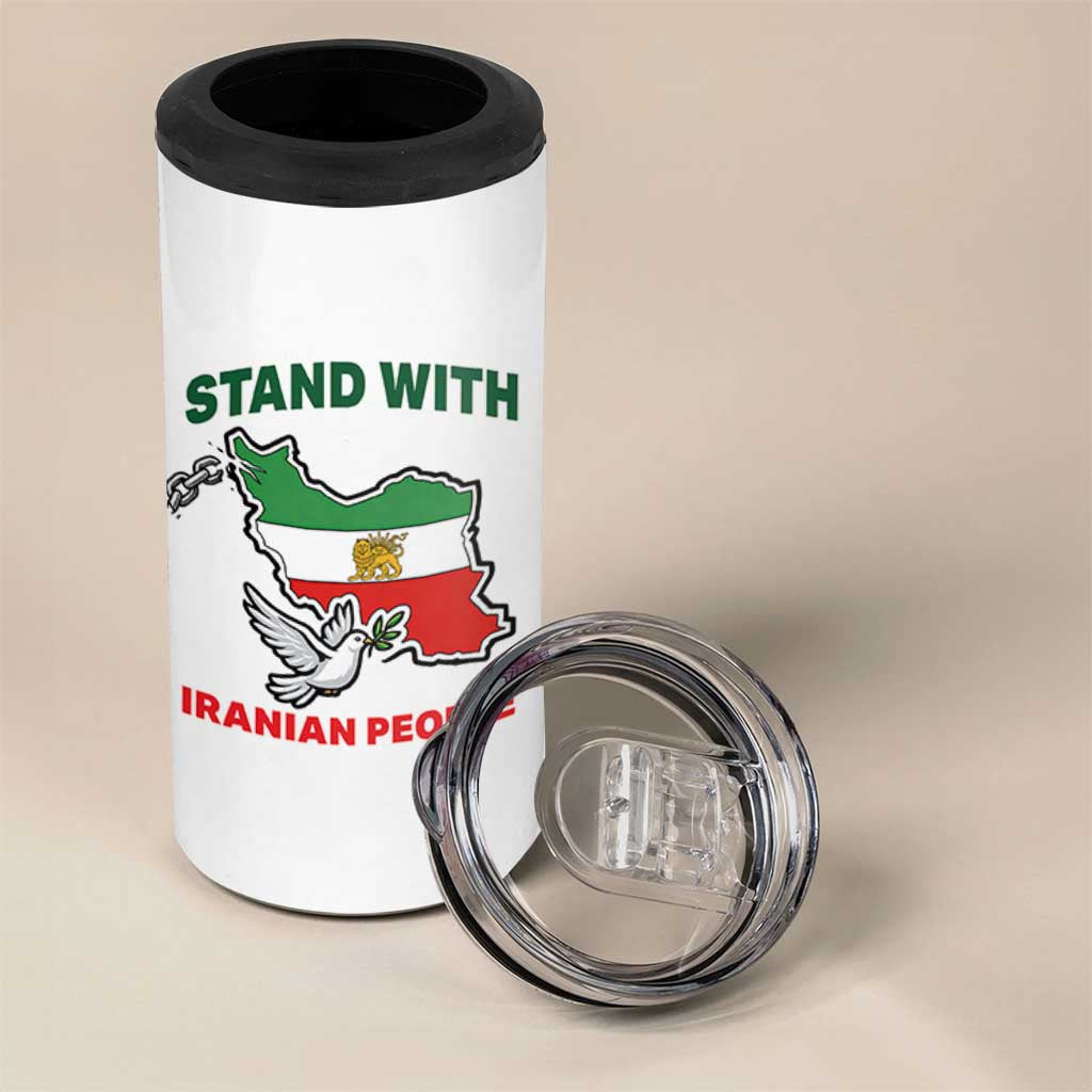 Stand With Iranian People Peace Dove 4 in 1 Can Cooler Tumbler Iran Map Flag Freedom Human Rights Support