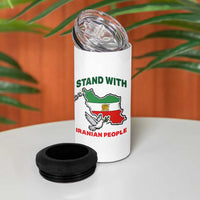 Stand With Iranian People Peace Dove 4 in 1 Can Cooler Tumbler Iran Map Flag Freedom Human Rights Support