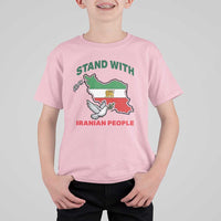 Stand With Iranian People Peace Dove T Shirt For Kid Iran Map Flag Freedom Human Rights Support