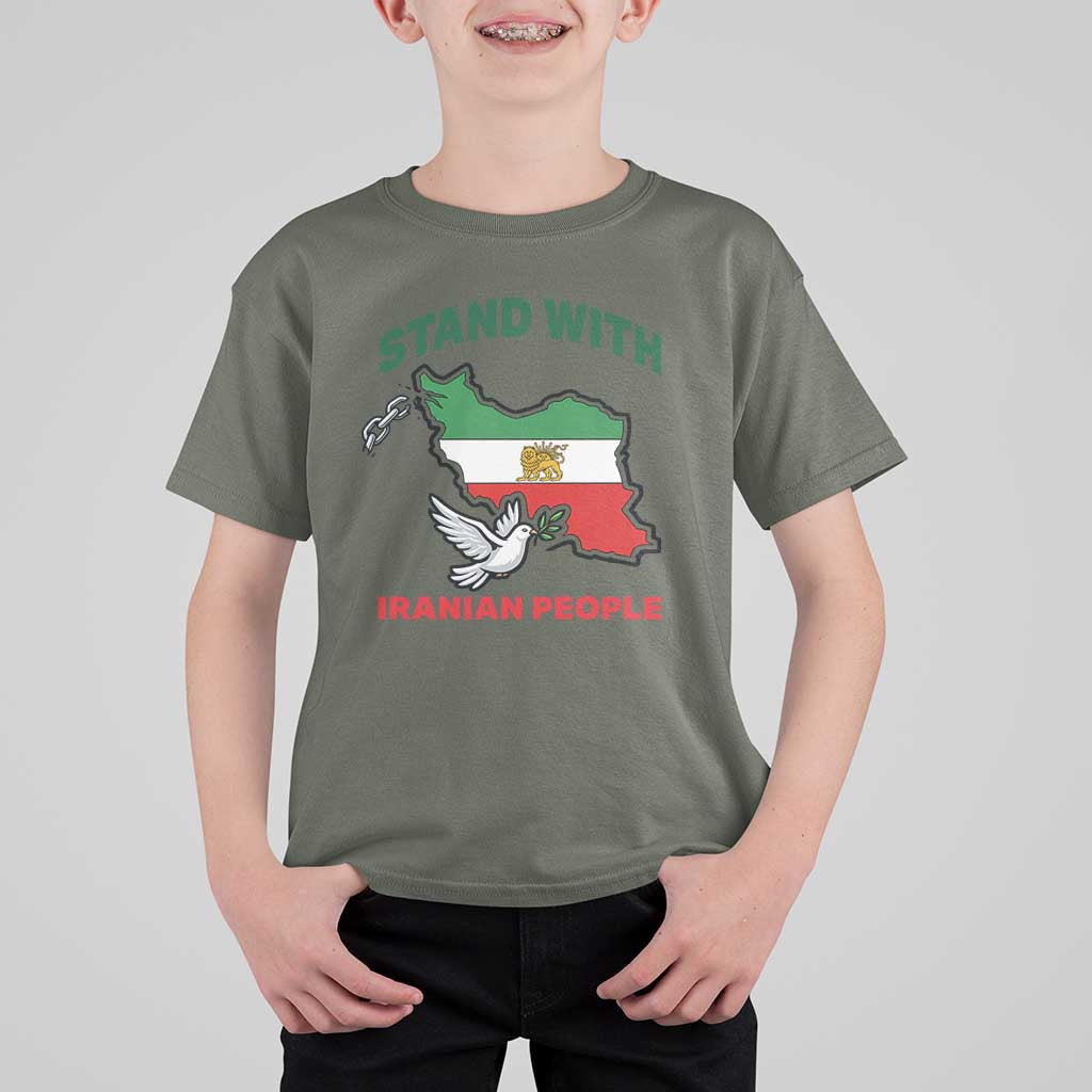 Stand With Iranian People Peace Dove T Shirt For Kid Iran Map Flag Freedom Human Rights Support