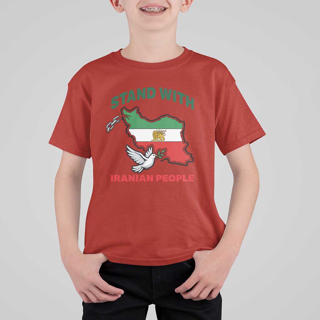 Stand With Iranian People Peace Dove T Shirt For Kid Iran Map Flag Freedom Human Rights Support