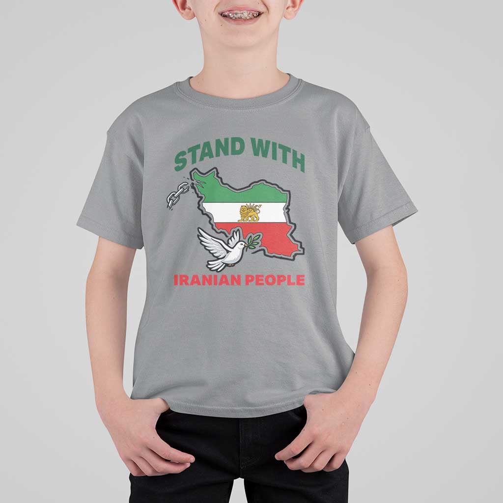 Stand With Iranian People Peace Dove T Shirt For Kid Iran Map Flag Freedom Human Rights Support