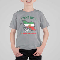 Stand With Iranian People Peace Dove T Shirt For Kid Iran Map Flag Freedom Human Rights Support
