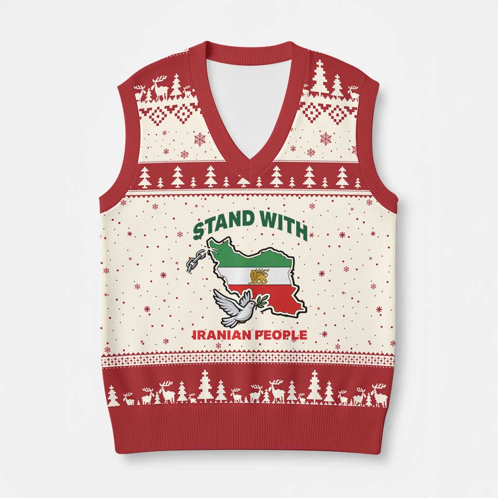 Stand With Iranian People Peace Dove V-Neck Knit Sweater Vest Iran Map Flag Freedom Human Rights Support