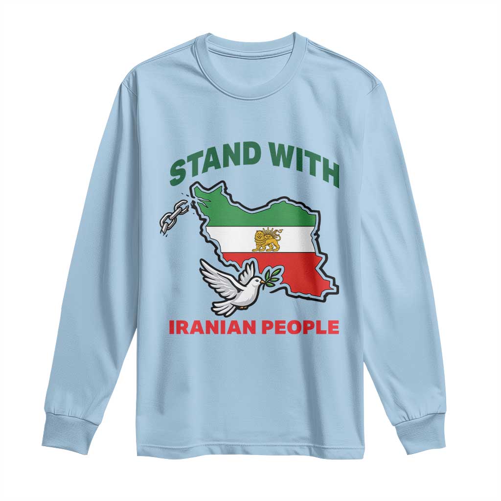 Stand With Iranian People Peace Dove Long Sleeve Shirt Iran Map Flag Freedom Human Rights Support