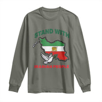 Stand With Iranian People Peace Dove Long Sleeve Shirt Iran Map Flag Freedom Human Rights Support
