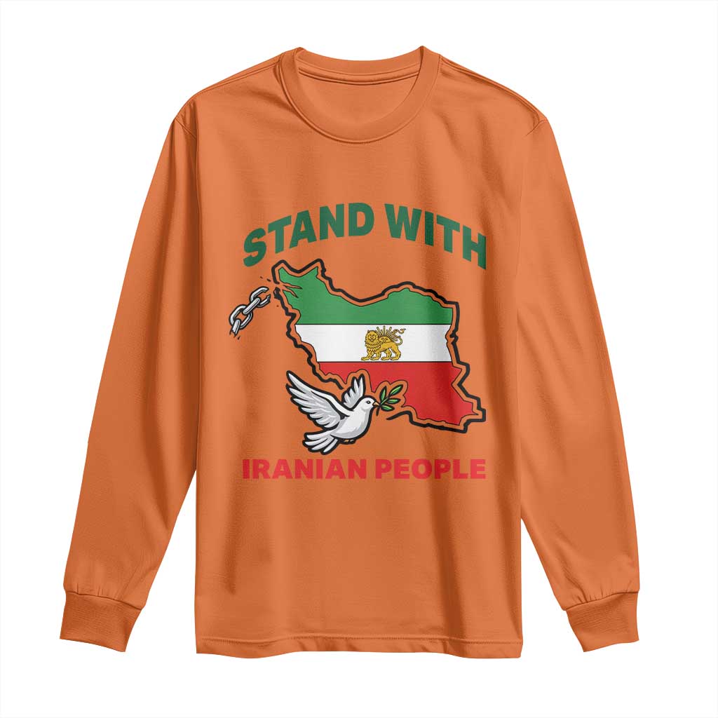 Stand With Iranian People Peace Dove Long Sleeve Shirt Iran Map Flag Freedom Human Rights Support