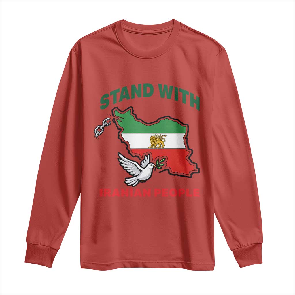 Stand With Iranian People Peace Dove Long Sleeve Shirt Iran Map Flag Freedom Human Rights Support