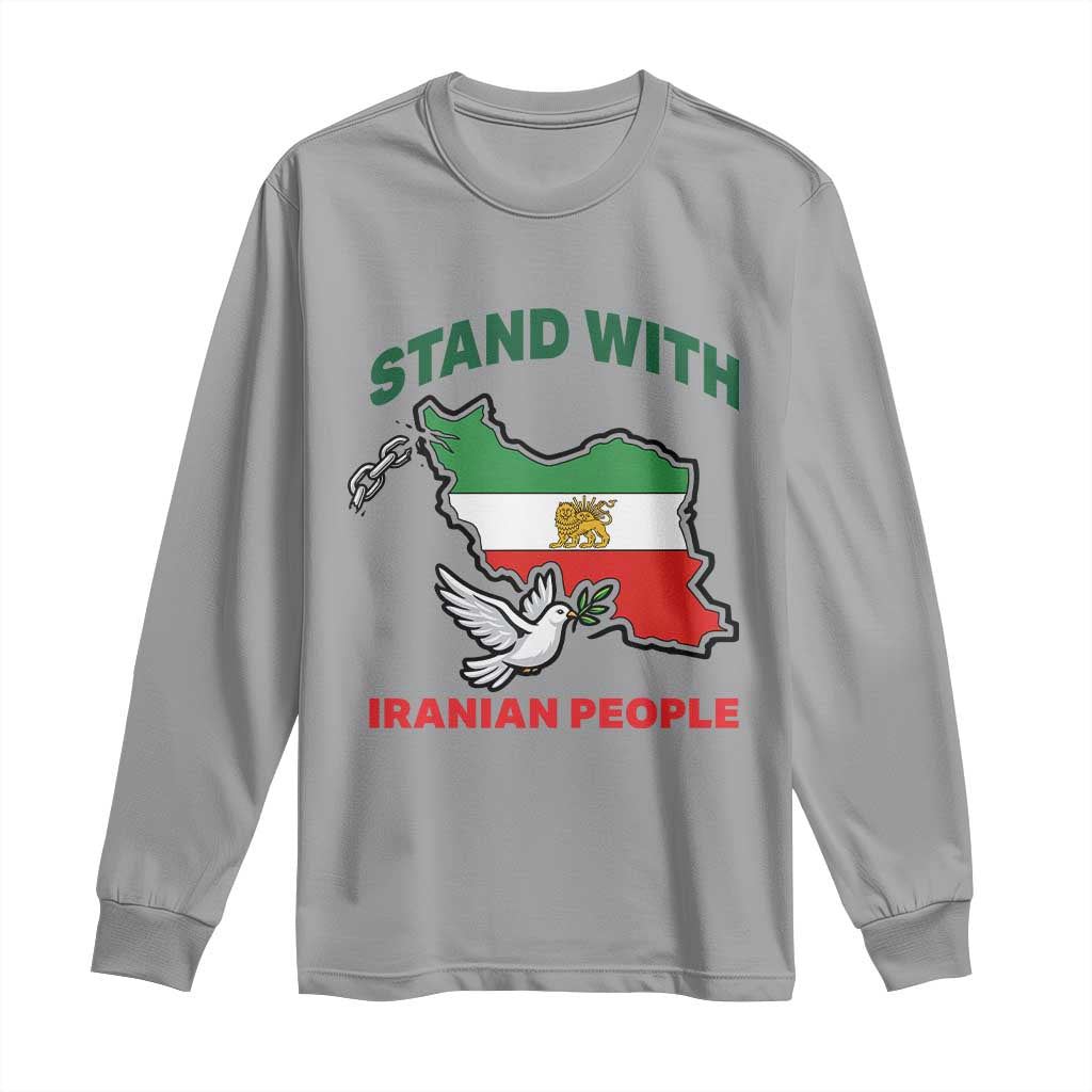 Stand With Iranian People Peace Dove Long Sleeve Shirt Iran Map Flag Freedom Human Rights Support