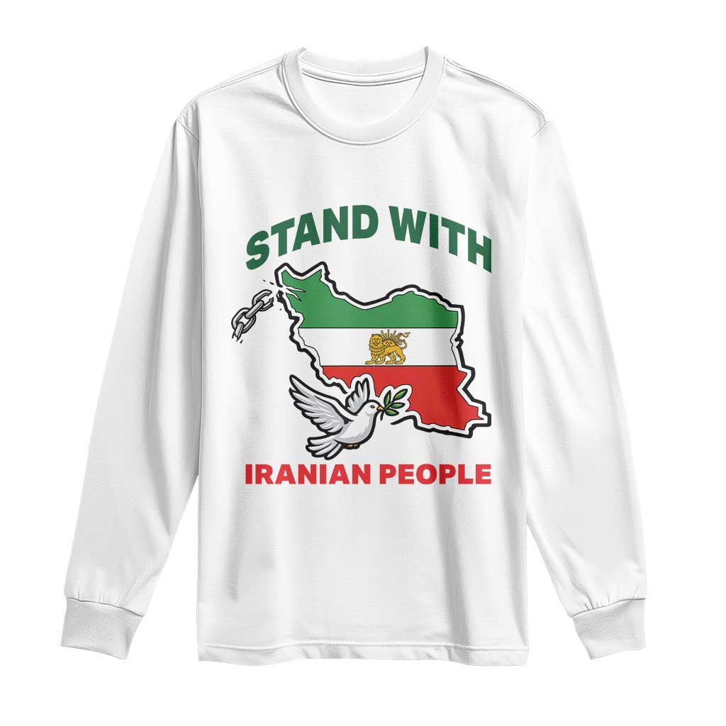 Stand With Iranian People Peace Dove Long Sleeve Shirt Iran Map Flag Freedom Human Rights Support