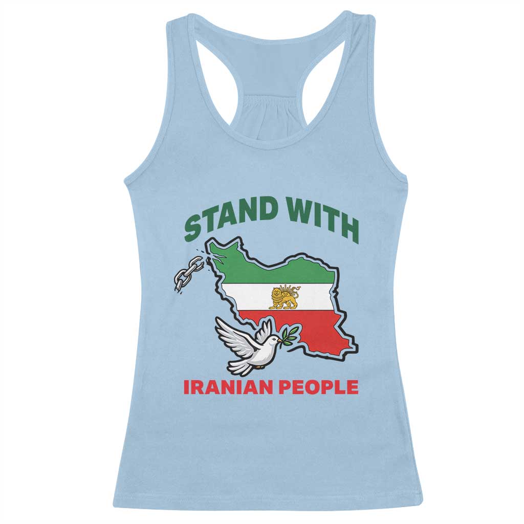 Stand With Iranian People Peace Dove Racerback Tank Top Iran Map Flag Freedom Human Rights Support
