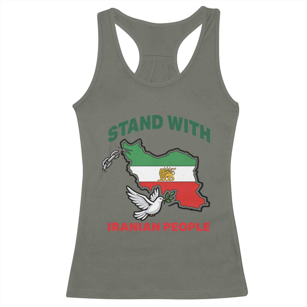 Stand With Iranian People Peace Dove Racerback Tank Top Iran Map Flag Freedom Human Rights Support