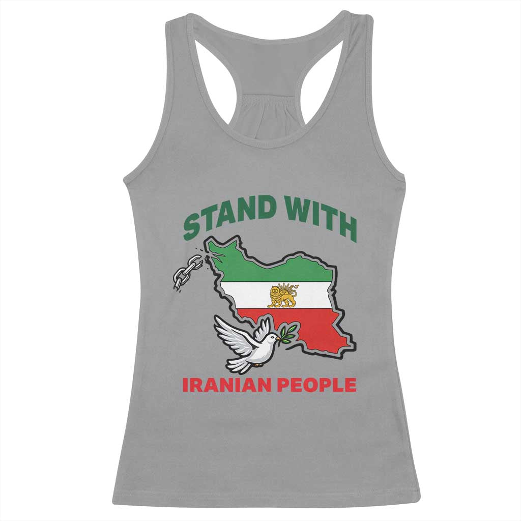 Stand With Iranian People Peace Dove Racerback Tank Top Iran Map Flag Freedom Human Rights Support