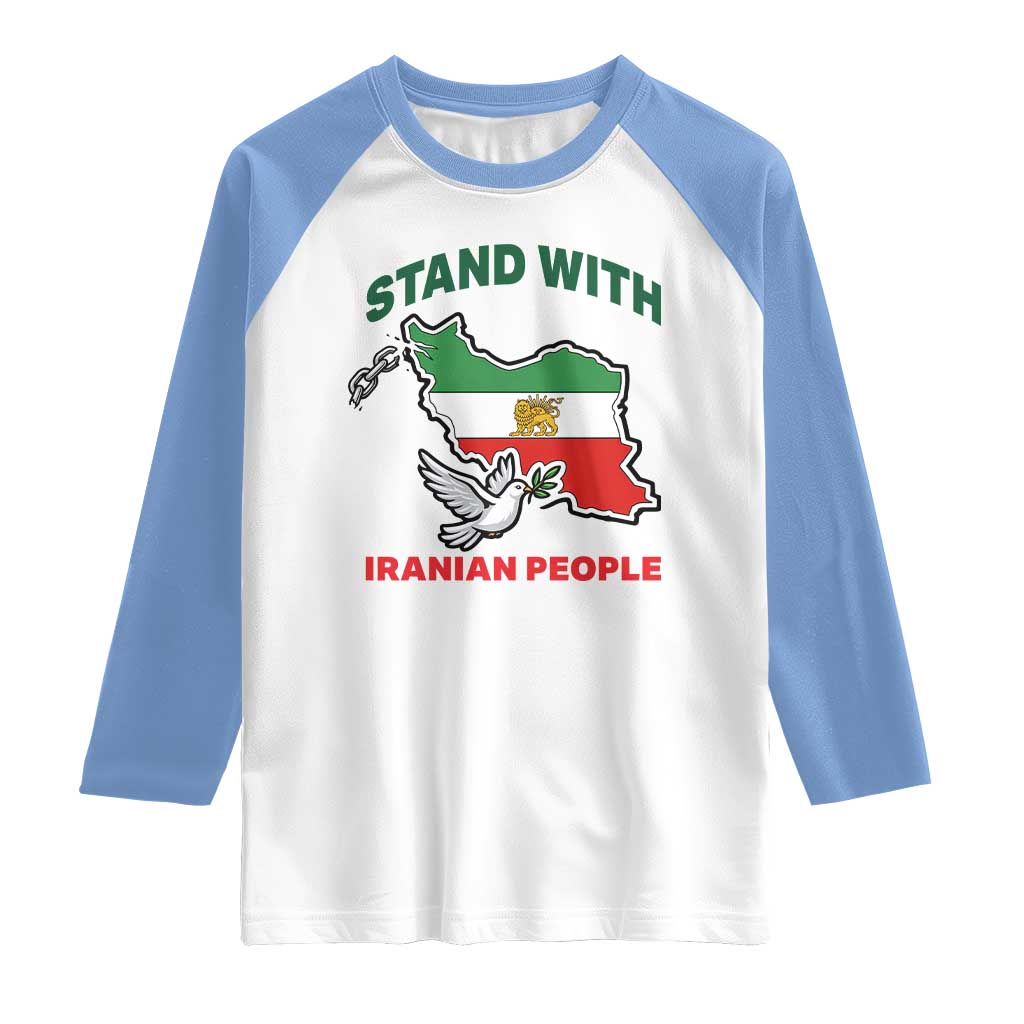 Stand With Iranian People Peace Dove Raglan Shirt Iran Map Flag Freedom Human Rights Support