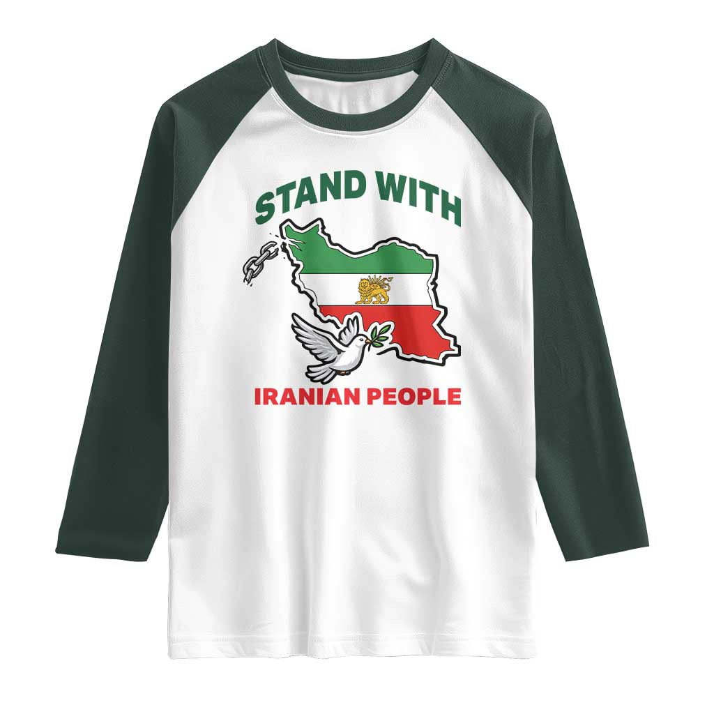Stand With Iranian People Peace Dove Raglan Shirt Iran Map Flag Freedom Human Rights Support