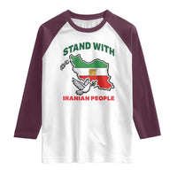 Stand With Iranian People Peace Dove Raglan Shirt Iran Map Flag Freedom Human Rights Support