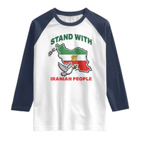 Stand With Iranian People Peace Dove Raglan Shirt Iran Map Flag Freedom Human Rights Support