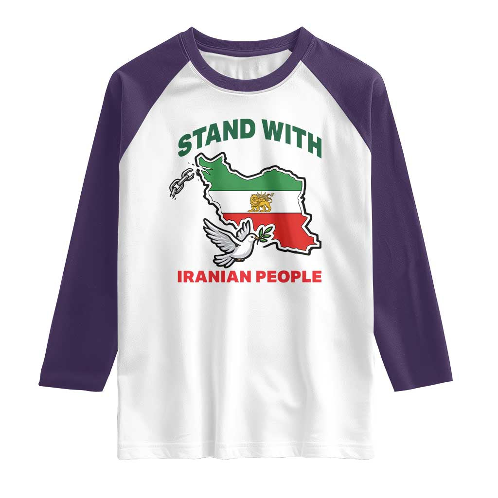 Stand With Iranian People Peace Dove Raglan Shirt Iran Map Flag Freedom Human Rights Support