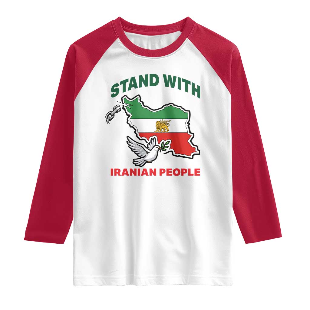Stand With Iranian People Peace Dove Raglan Shirt Iran Map Flag Freedom Human Rights Support