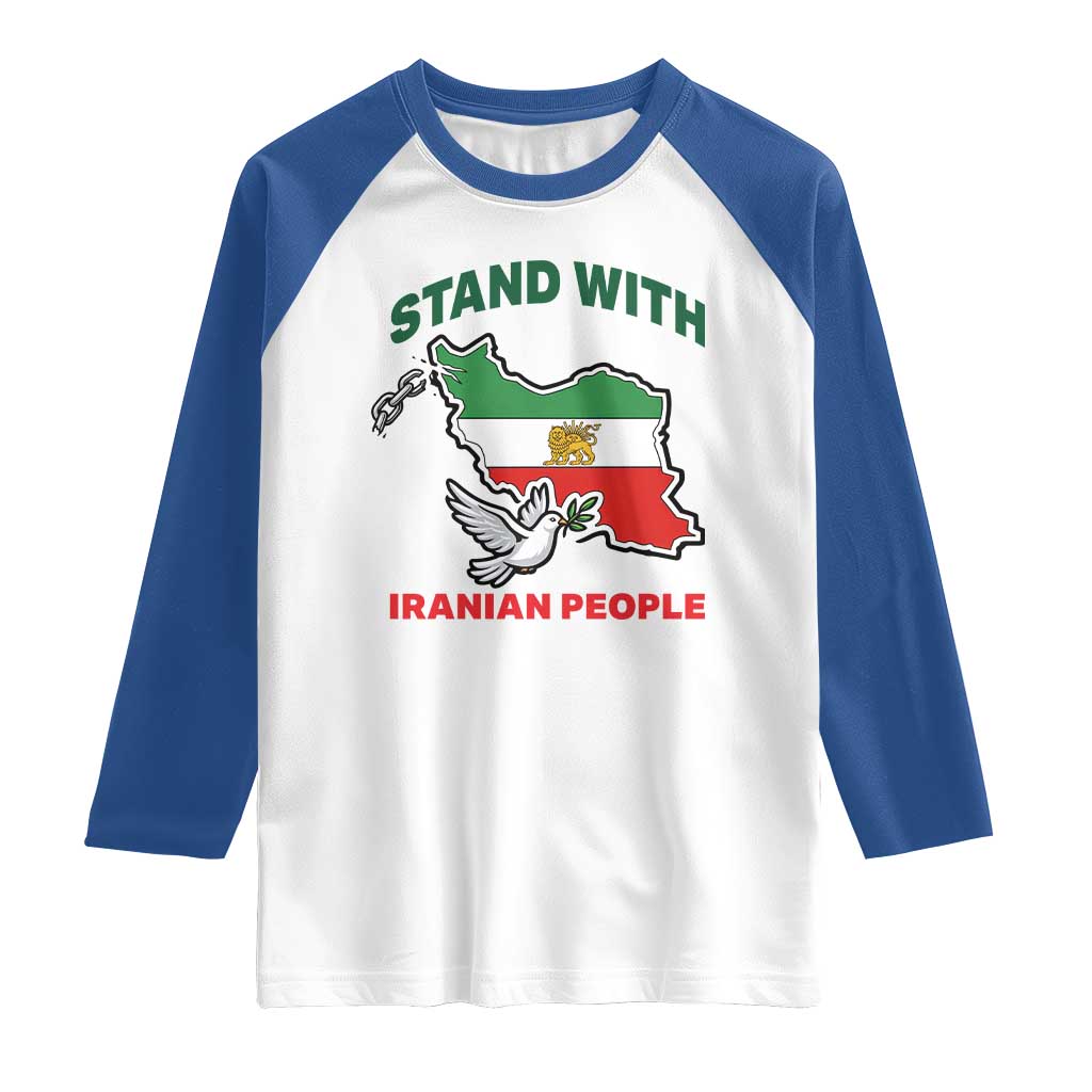 Stand With Iranian People Peace Dove Raglan Shirt Iran Map Flag Freedom Human Rights Support