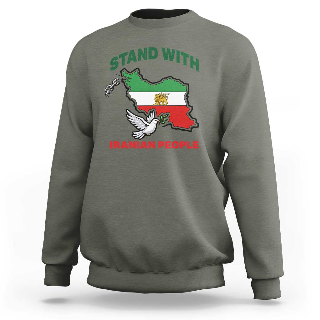 Stand With Iranian People Peace Dove Sweatshirt Iran Map Flag Freedom Human Rights Support