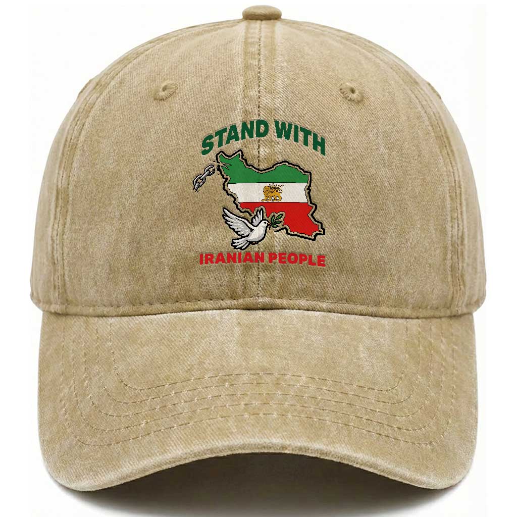 Stand With Iranian People Peace Dove Washed Cotton Baseball Cap Iran Map Flag Freedom Human Rights Support
