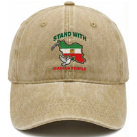Stand With Iranian People Peace Dove Washed Cotton Baseball Cap Iran Map Flag Freedom Human Rights Support