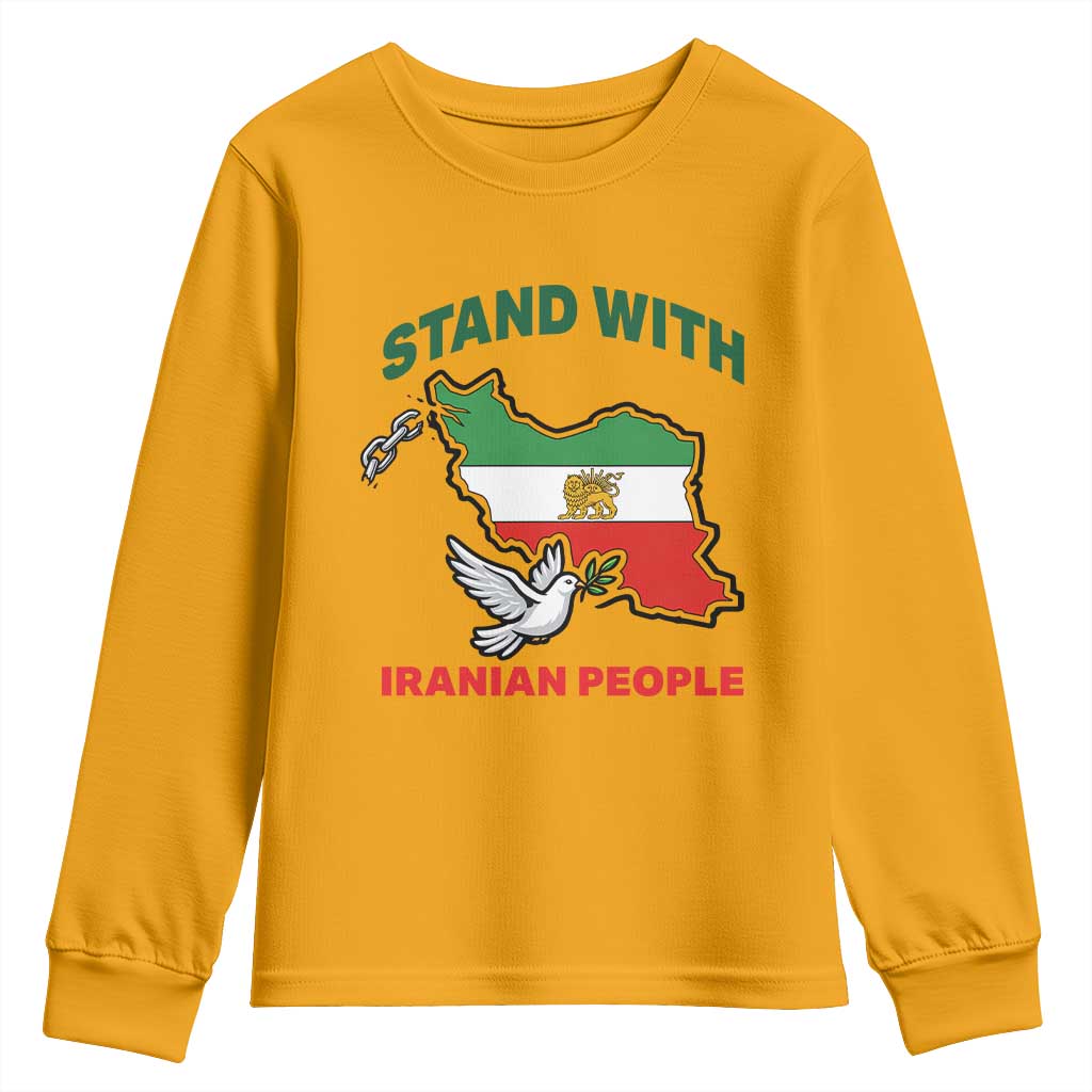 Stand With Iranian People Peace Dove Youth Sweatshirt Iran Map Flag Freedom Human Rights Support
