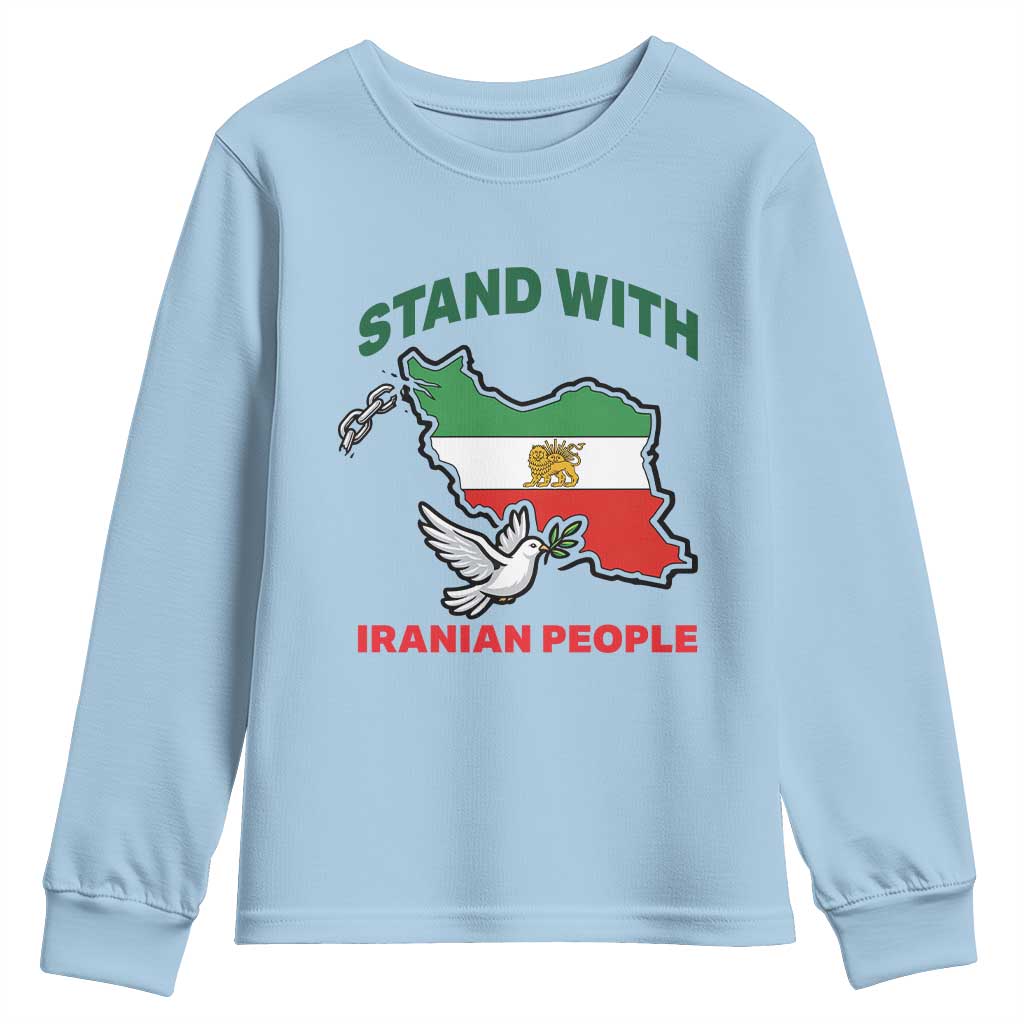 Stand With Iranian People Peace Dove Youth Sweatshirt Iran Map Flag Freedom Human Rights Support