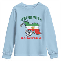 Stand With Iranian People Peace Dove Youth Sweatshirt Iran Map Flag Freedom Human Rights Support