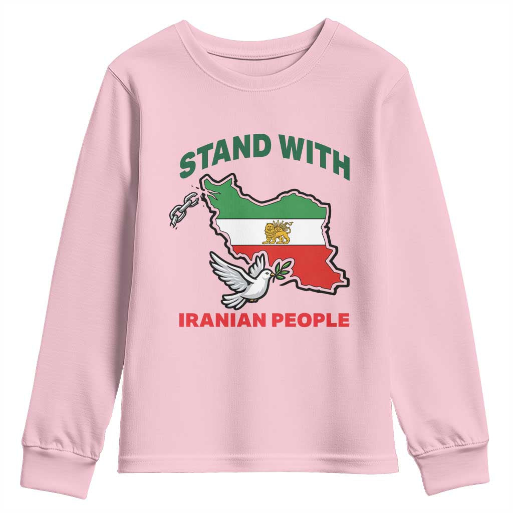 Stand With Iranian People Peace Dove Youth Sweatshirt Iran Map Flag Freedom Human Rights Support