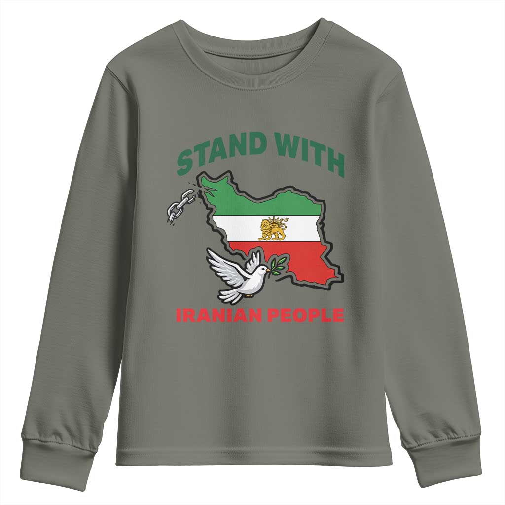 Stand With Iranian People Peace Dove Youth Sweatshirt Iran Map Flag Freedom Human Rights Support
