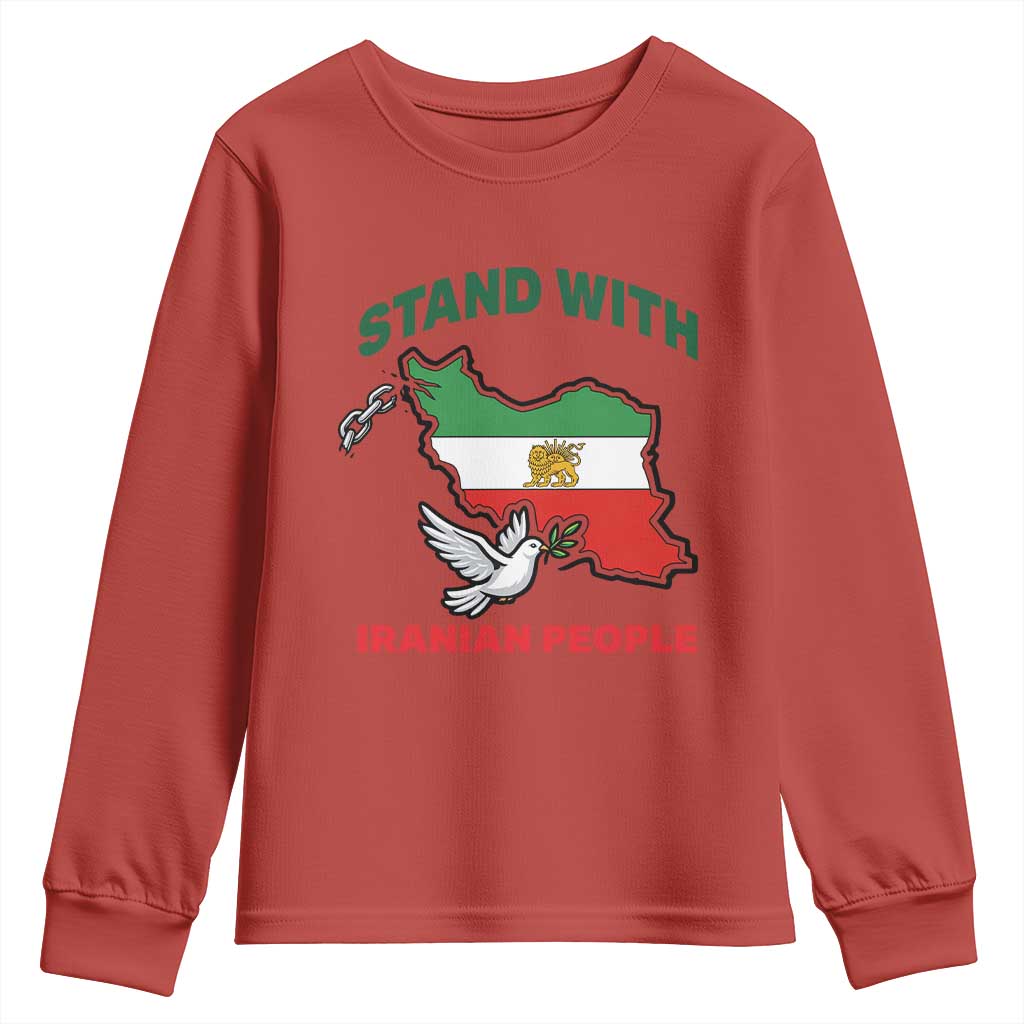 Stand With Iranian People Peace Dove Youth Sweatshirt Iran Map Flag Freedom Human Rights Support