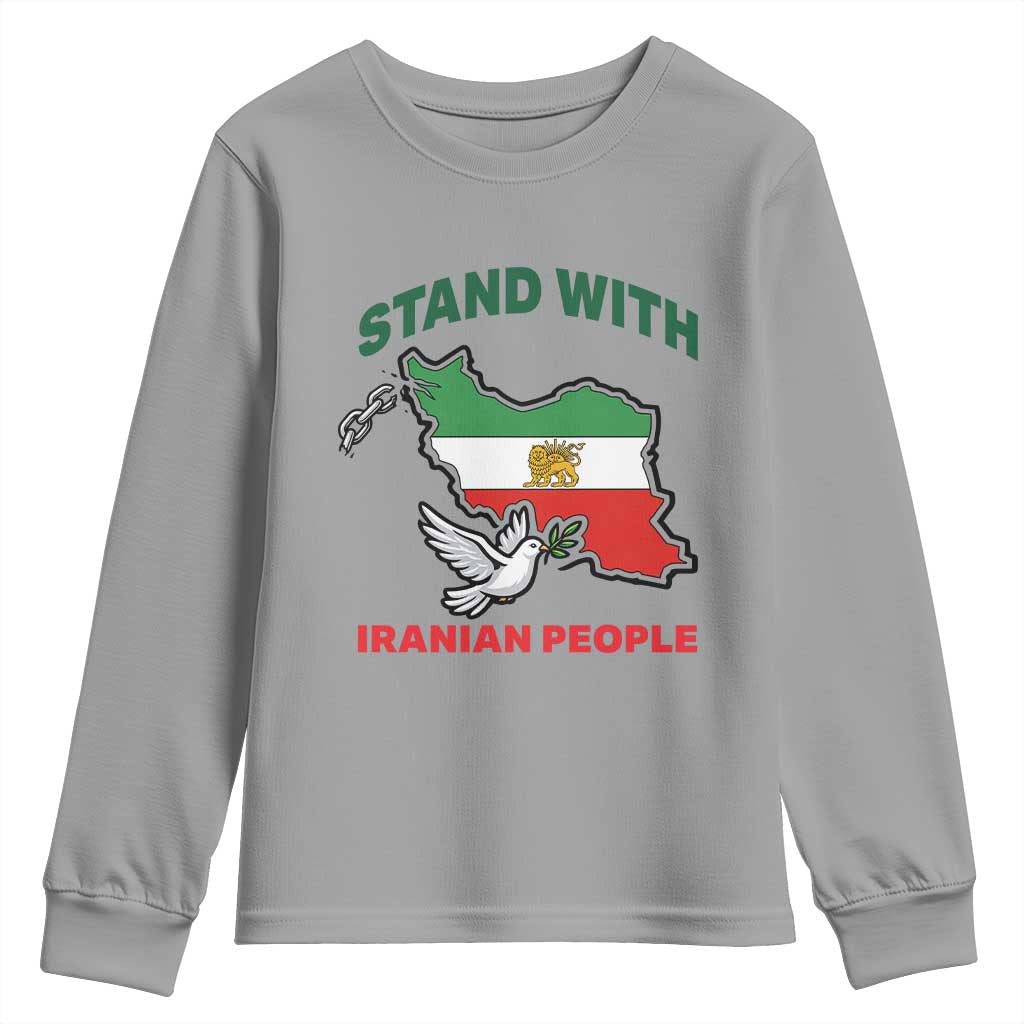 Stand With Iranian People Peace Dove Youth Sweatshirt Iran Map Flag Freedom Human Rights Support