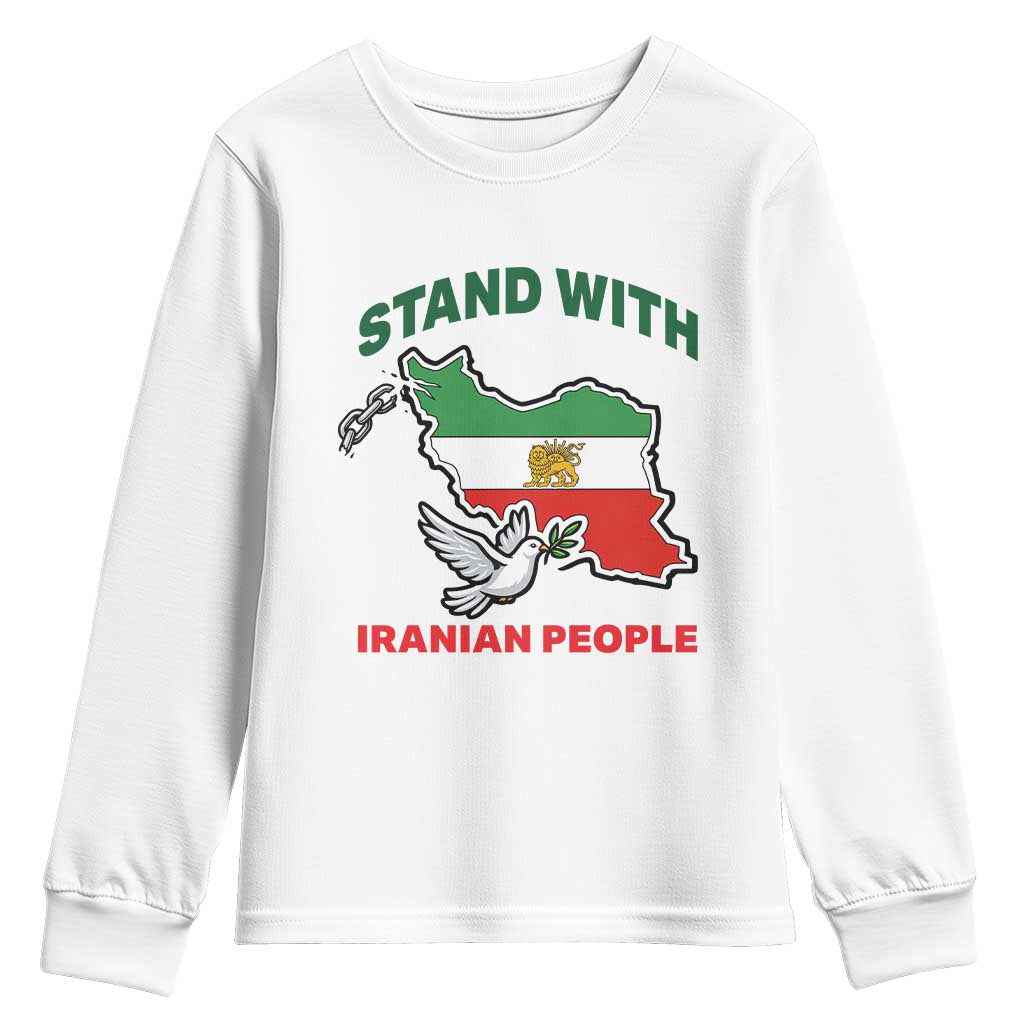 Stand With Iranian People Peace Dove Youth Sweatshirt Iran Map Flag Freedom Human Rights Support