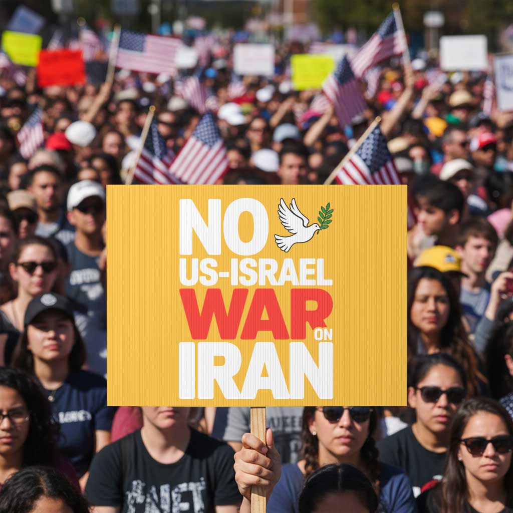 No US Israel War On Iran Protest Sign Anti War Peace Dove
