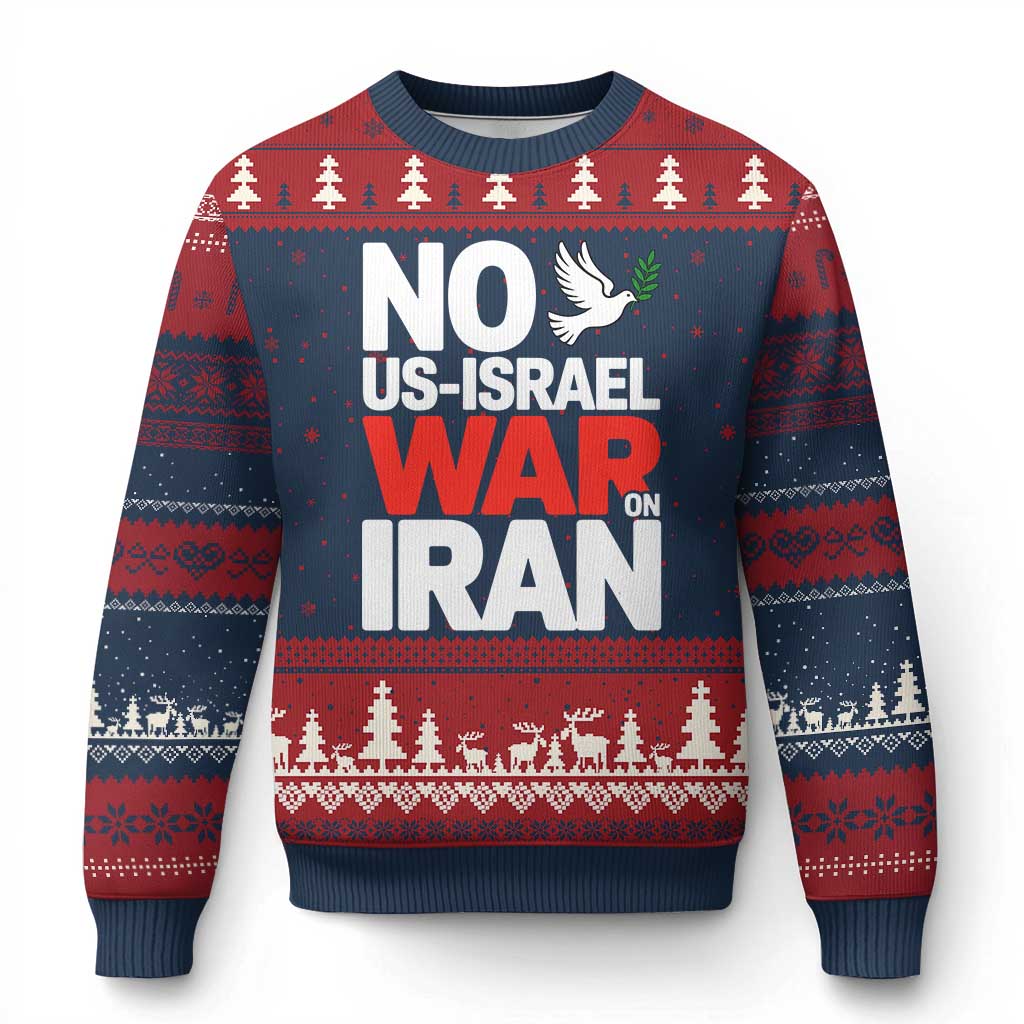 No US Israel War On Iran Ugly Christmas Sweater Anti War Peace Dove