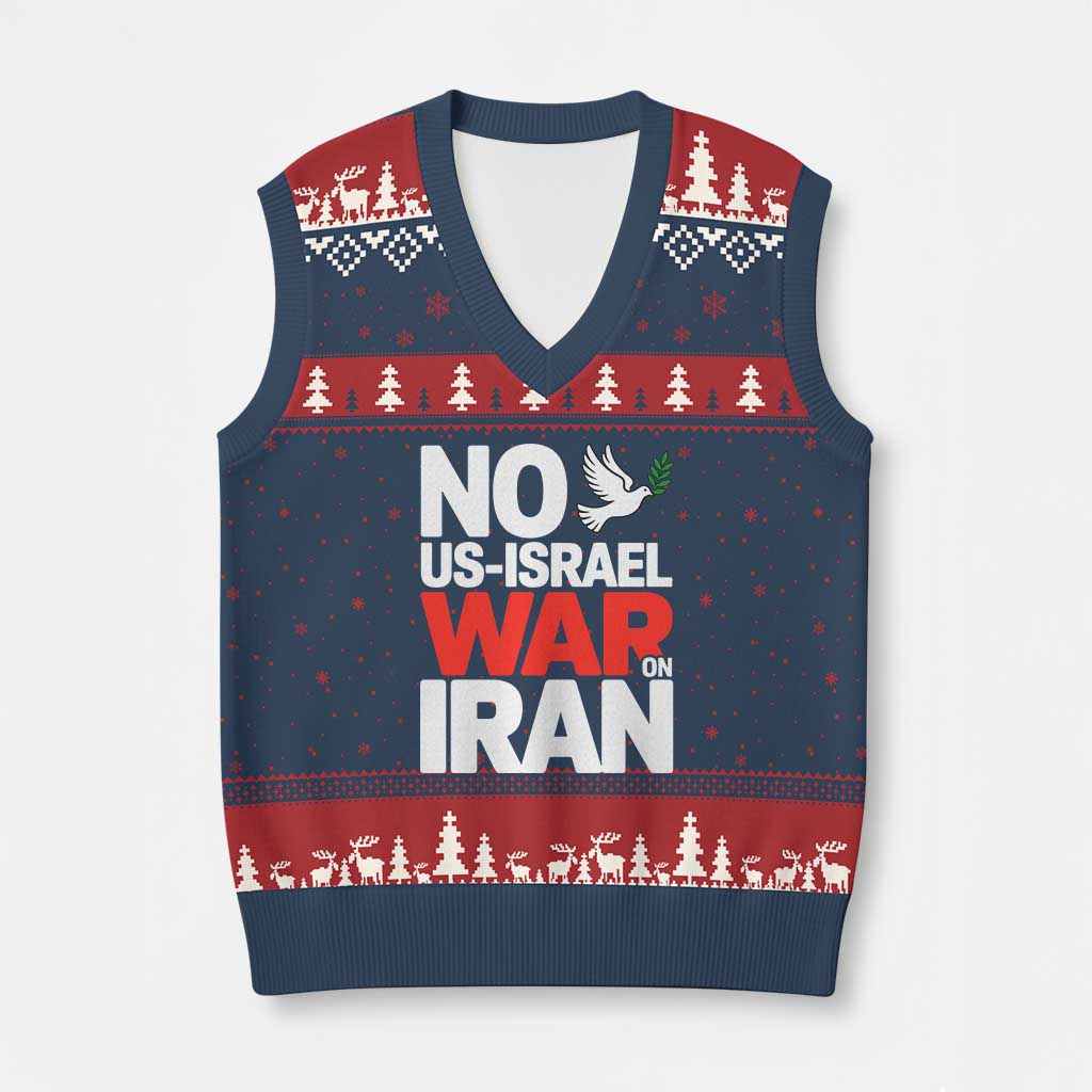 No US Israel War On Iran V-Neck Knit Sweater Vest Anti War Peace Dove
