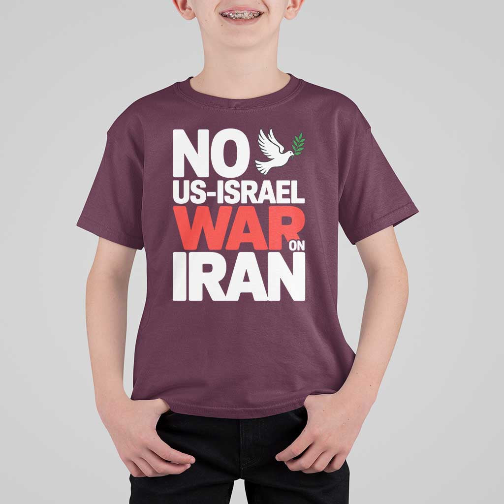 No US Israel War On Iran T Shirt For Kid Anti War Peace Dove
