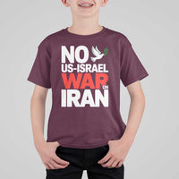 No US Israel War On Iran T Shirt For Kid Anti War Peace Dove