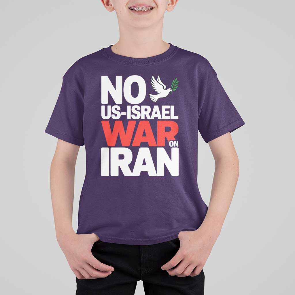 No US Israel War On Iran T Shirt For Kid Anti War Peace Dove