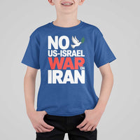 No US Israel War On Iran T Shirt For Kid Anti War Peace Dove