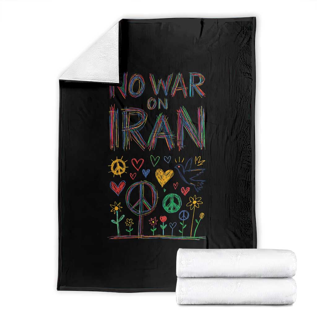 No War On Iran Colorful Peace Graphic Throw Blanket Retro Anti War Protest