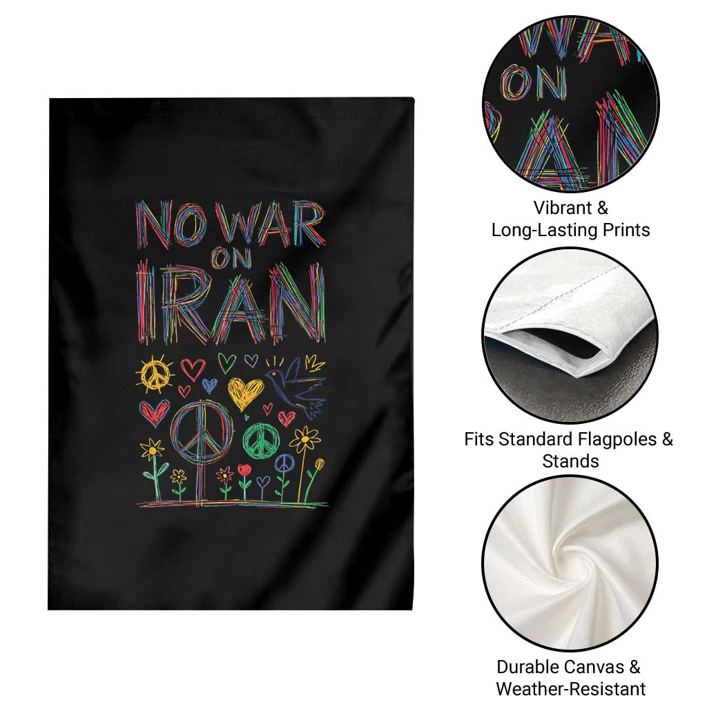 No War On Iran Colorful Peace Graphic Garden Flag Retro Anti War Protest