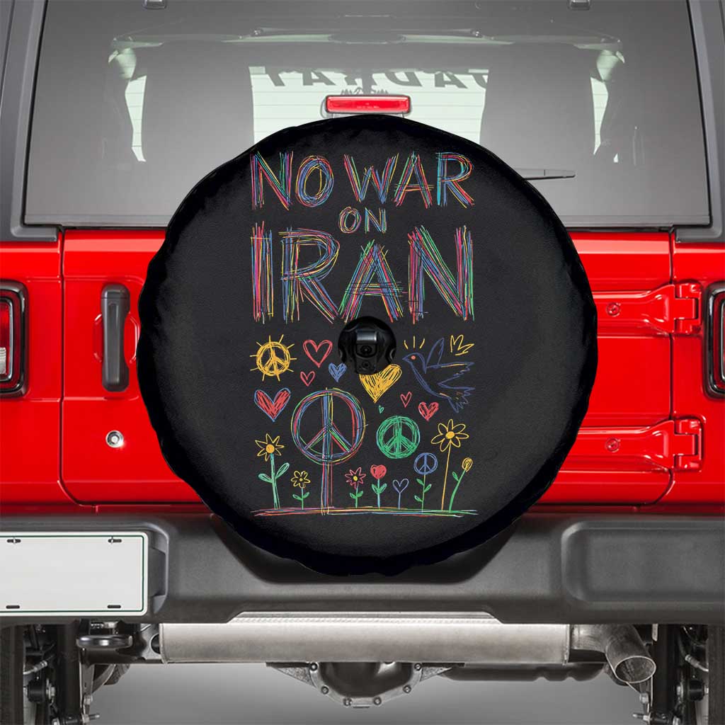 No War On Iran Colorful Peace Graphic Spare Tire Cover Retro Anti War Protest