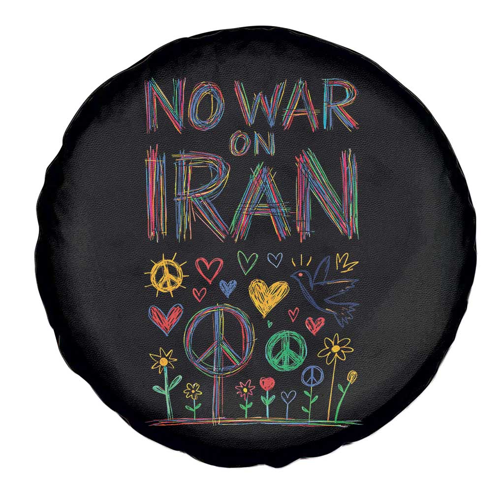 No War On Iran Colorful Peace Graphic Spare Tire Cover Retro Anti War Protest